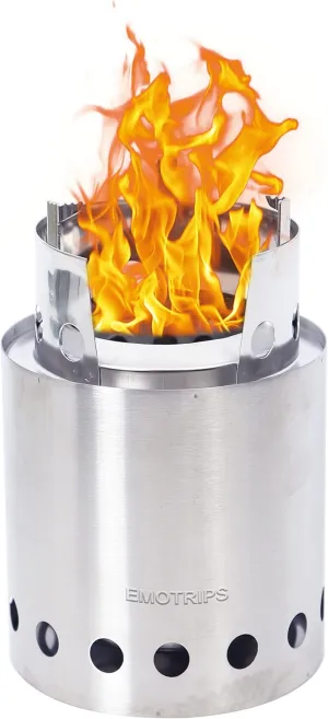 EMOT Outdoor Stainless Steel Portable Fire Pits For Outdoor Backpacking Hiking Traveling Picnic BBQ, Outdoor Wood Stove, Backpacking Stove, 4.9 Inch, Silver
