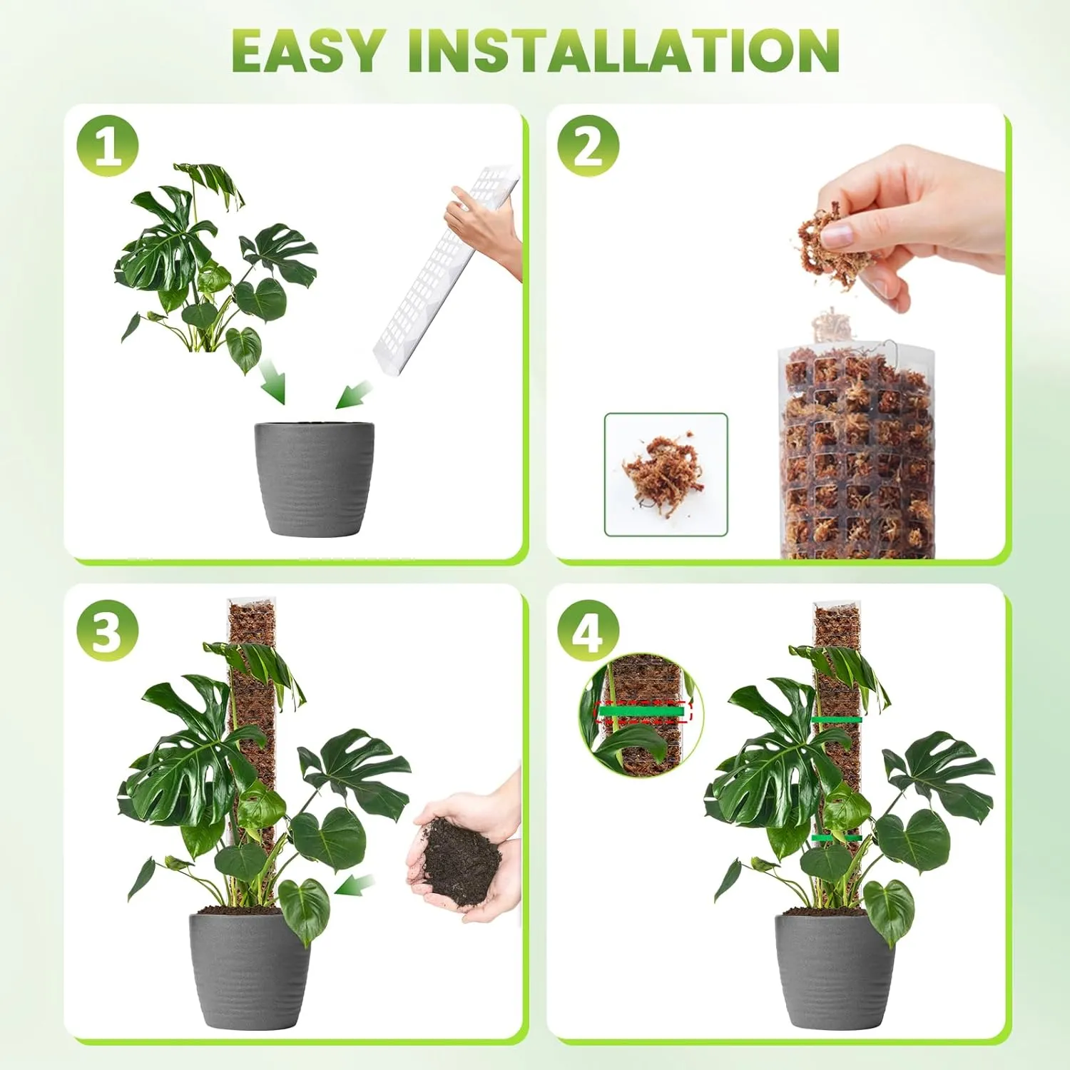EOX 6 Pack 24" x2   36" x2   48" x2 Plastic Moss Pole for Monstera, Large D Shaped Poles for Climbing Plants Work with Sphagnum Moss, 210 Inch Total