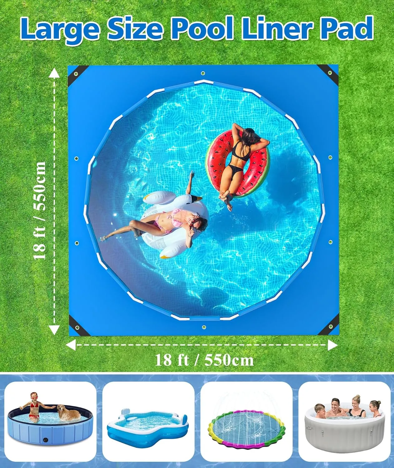 EPN Pool Liner Pad for Above Ground Pools - Extra Large Swimming Pool Ground Mat for Puncture Protection, Heavy Duty Ground Cloth, Extend Liner Life, Durable Pool Tarp Mat (18FT*18FT)