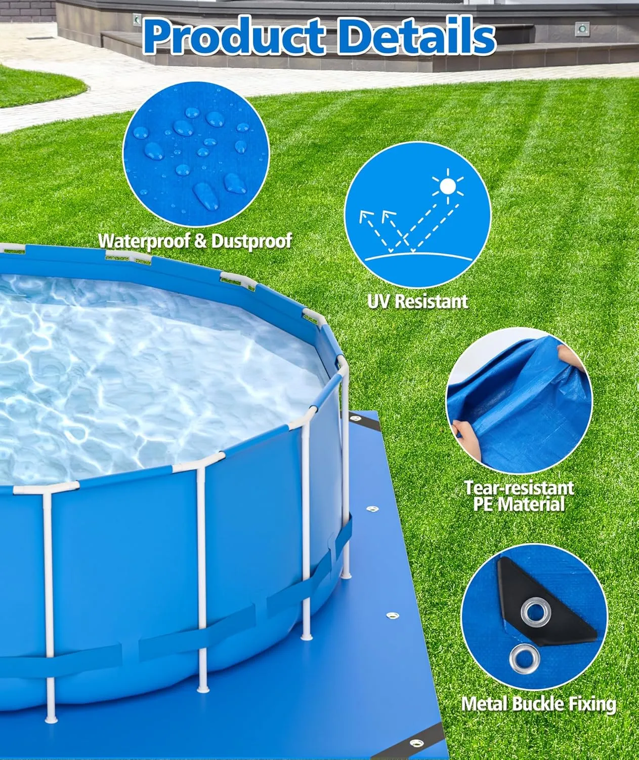 EPN Pool Liner Pad for Above Ground Pools - Extra Large Swimming Pool Ground Mat for Puncture Protection, Heavy Duty Ground Cloth, Extend Liner Life, Durable Pool Tarp Mat (18FT*18FT)