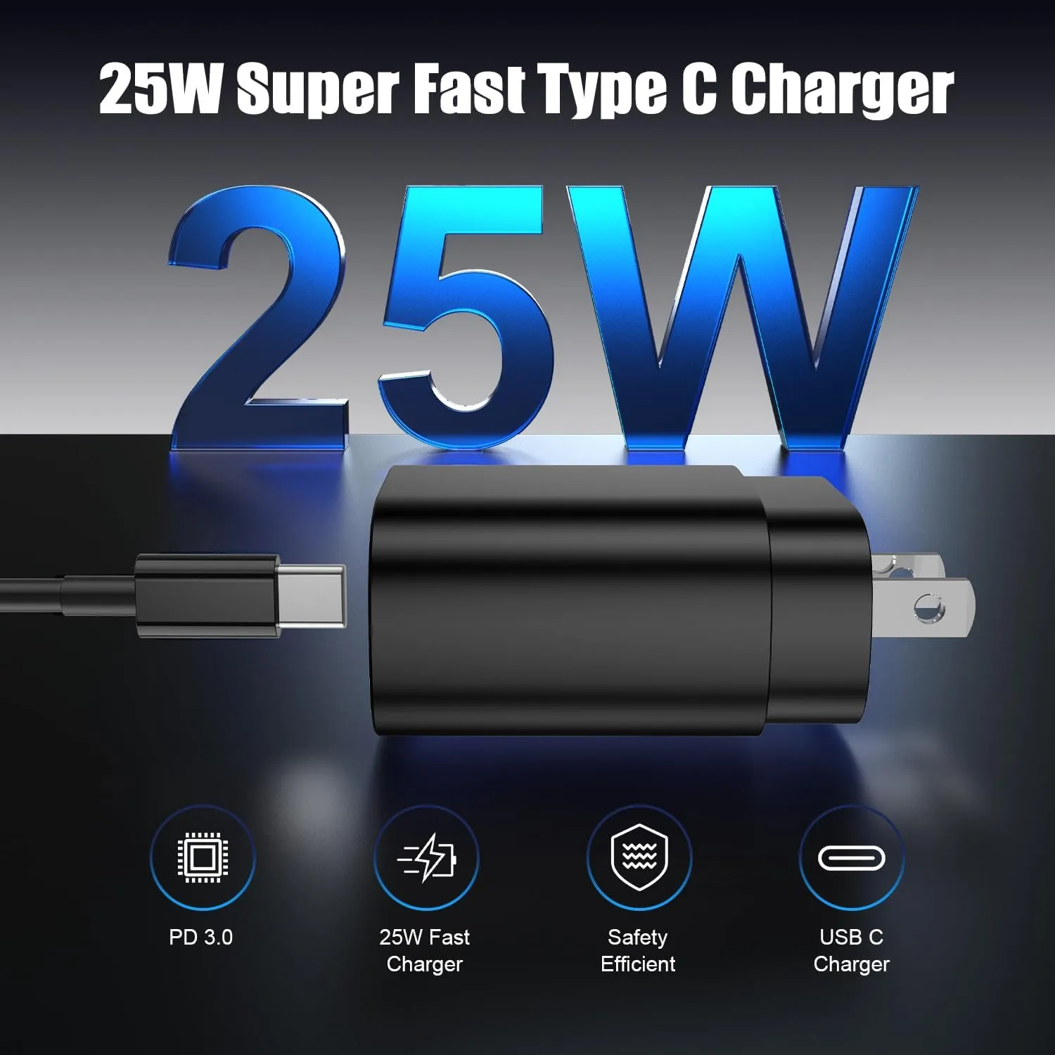 Essri 25W Type C Super Fast Charging 4-Pack,USB C Wall Charger Block with 2×6ft   2×10ft USB C to C Cables for Samsung Galaxy S25 Ultra/S25 /S25/S24/S23/S22/Note 20 Series (ETL/FCC Certified)
