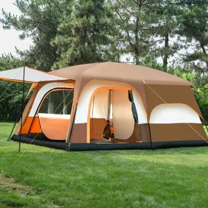 Family Tent Waterproof Double Layer Tent with Bedroom,Backpacking Tent for Adult Kids,Large Outdoor Sun Shelter Tent,for Camping, Hiking & Traveling (Color : Brown, Size : Small)