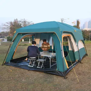 Family Tent Waterproof Double Layer Tent with Bedroom,Backpacking Tent for Adult Kids,Large Outdoor Sun Shelter Tent,for Camping, Hiking & Traveling (Color : Green, Size : Small)