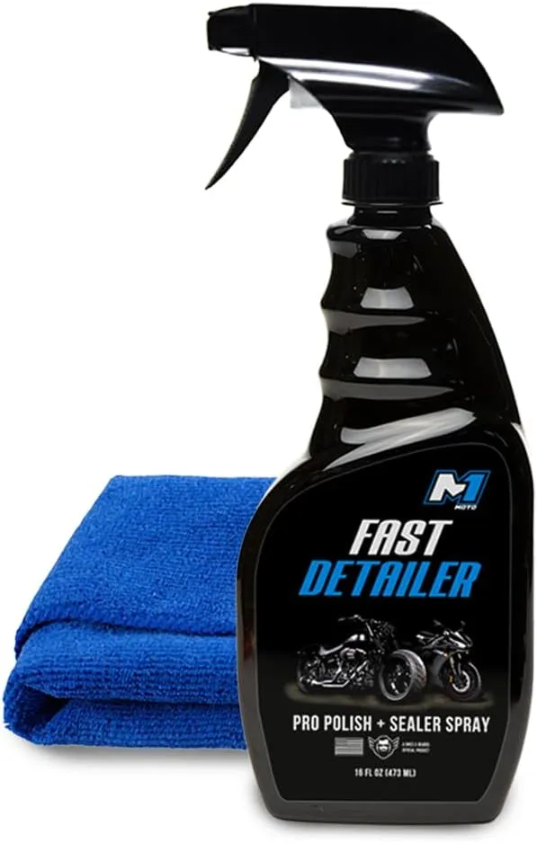 Fast Detailer Motorcycle Cleaner, Pro Polish Plus Sealer Spray, All-in-One Every Surface Motorcycle Cleaning Kit with Microfiber Cloth, Quick Detailer, 16 FL OZ