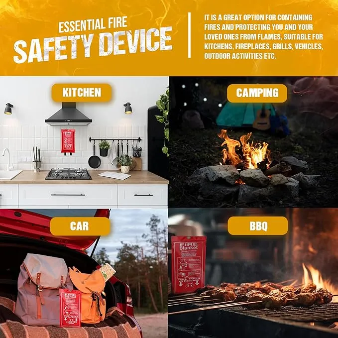 Fire Blanket, 47”x 47” Fire Extinguisher Blankets for Home & Kitchen, High Heat Resistant Fire Suppression Blankets for Home Safety, Grill, Car, Office, Warehouse, and Camping