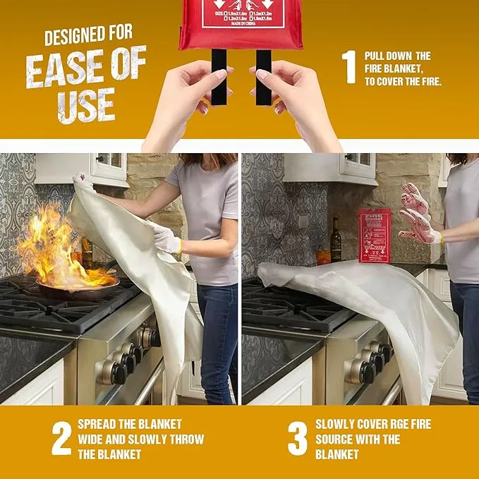 Fire Blanket, 47”x 47” Fire Extinguisher Blankets for Home & Kitchen, High Heat Resistant Fire Suppression Blankets for Home Safety, Grill, Car, Office, Warehouse, and Camping