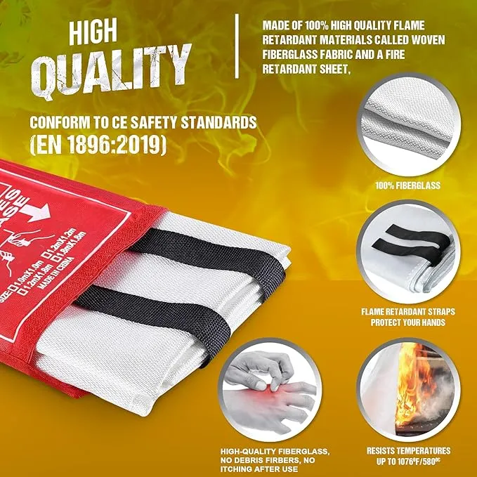Fire Blanket, 47”x 47” Fire Extinguisher Blankets for Home & Kitchen, High Heat Resistant Fire Suppression Blankets for Home Safety, Grill, Car, Office, Warehouse, and Camping