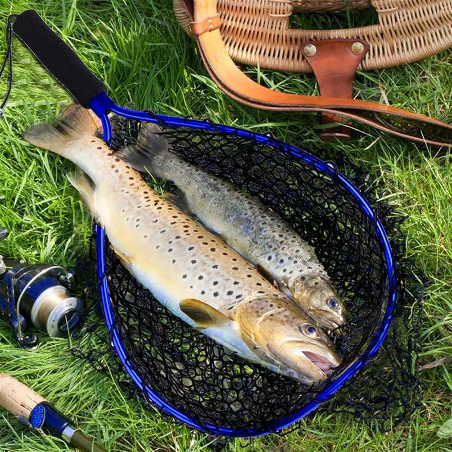 Fishing Accessories- Fly Fishing Net Folding Dip Net Outdoor Fishing Rubber Non-slip Aluminum Alloy Pole Handle Large Catching Fish Mesh ,Fishing Landing Net,Easy Catch & Release ( Color : D )