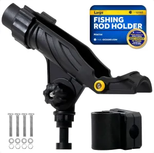 Five Oceans Rail Mount Fishing Rod Holder with Locking Mechanism & Hook Keeper, Black, Heavy-Duty ABS, Fiberglass-Reinforced