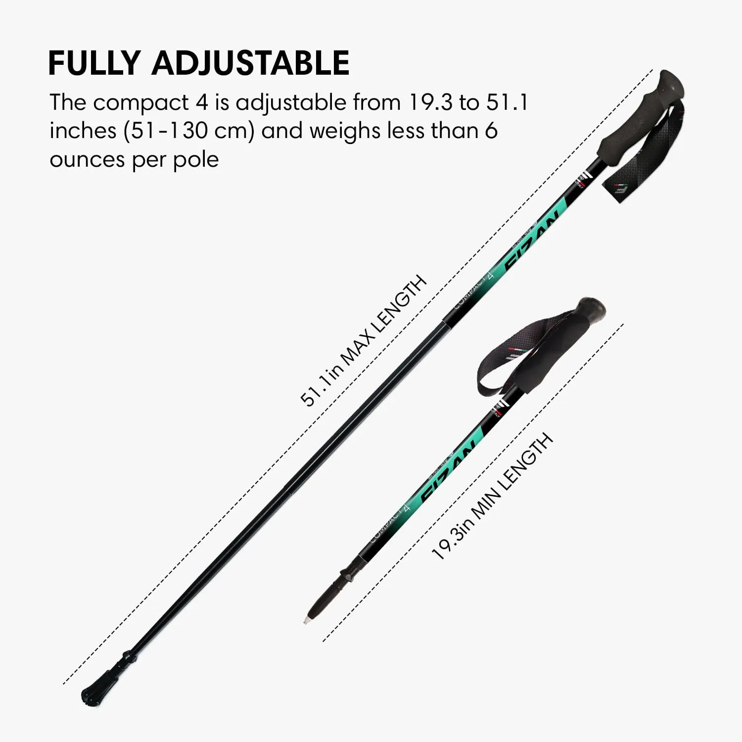 Fizan Compact 4 Trekking Poles – 6.0 oz Ultralight, Backpacking, Thru Hiking Poles, Adjustable, Collapsible, Customized Fit, EVA Grips, Aluminum Walking Sticks (Compact 4)