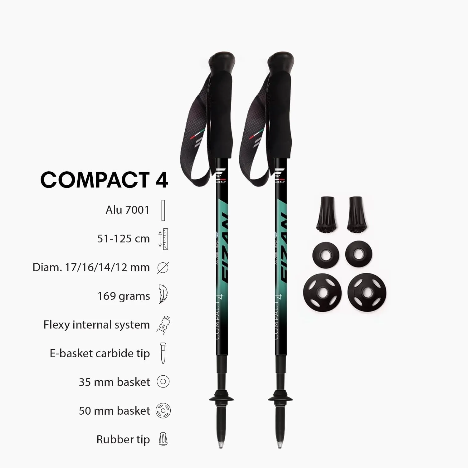 Fizan Compact 4 Trekking Poles – 6.0 oz Ultralight, Backpacking, Thru Hiking Poles, Adjustable, Collapsible, Customized Fit, EVA Grips, Aluminum Walking Sticks (Compact 4)