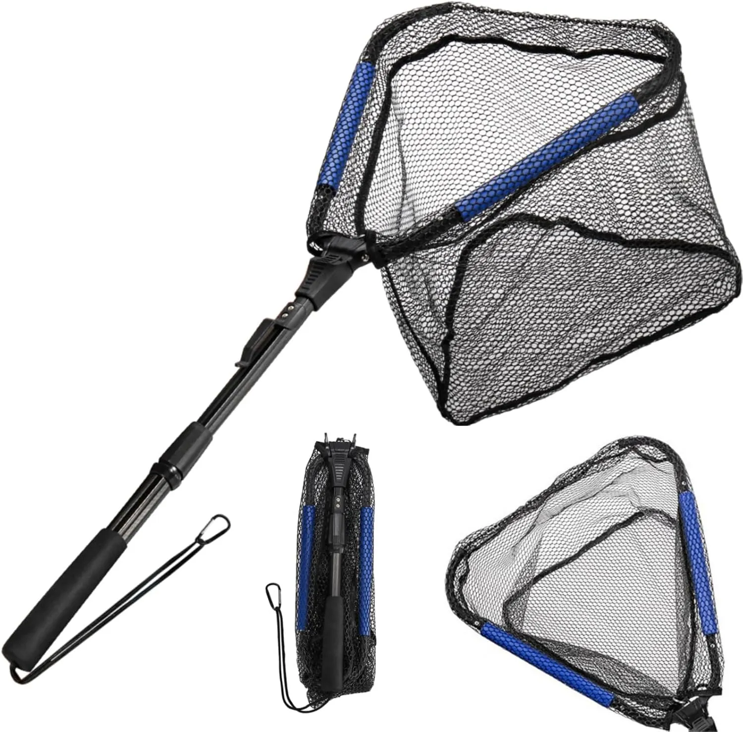 Floating Fishing Net, 35" Fishing Landing Net with Collapsible Telescopic Pole Handle, Rubber Coated Mesh Folding Fly Fish Net for Salmon Steelhead Bass Trout Walleye Kayak, Fresh Salt Water