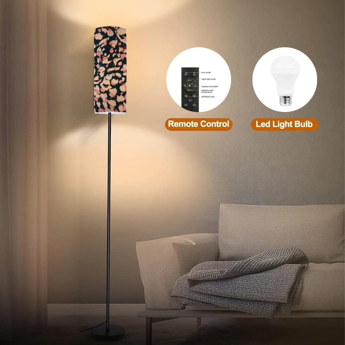 Floor Lamp for Living Room Abstract animal skin leopard seamless pattern leopard cheetah fur Modern Standing Lamp Remote Control Dimmable Pole Lamp Corner Tall Lamp for Office Bedroom Reading