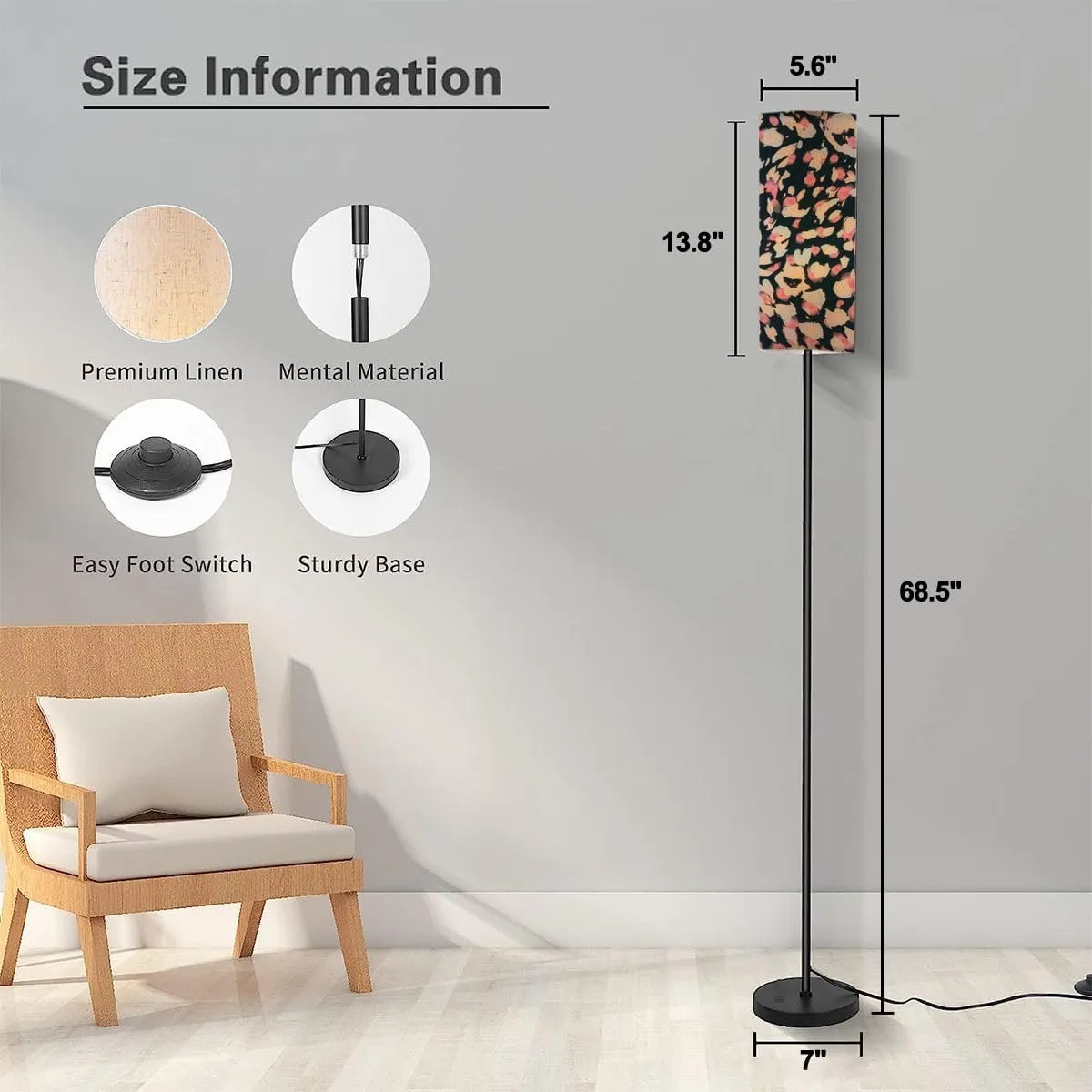Floor Lamp for Living Room Abstract animal skin leopard seamless pattern leopard cheetah fur Modern Standing Lamp Remote Control Dimmable Pole Lamp Corner Tall Lamp for Office Bedroom Reading
