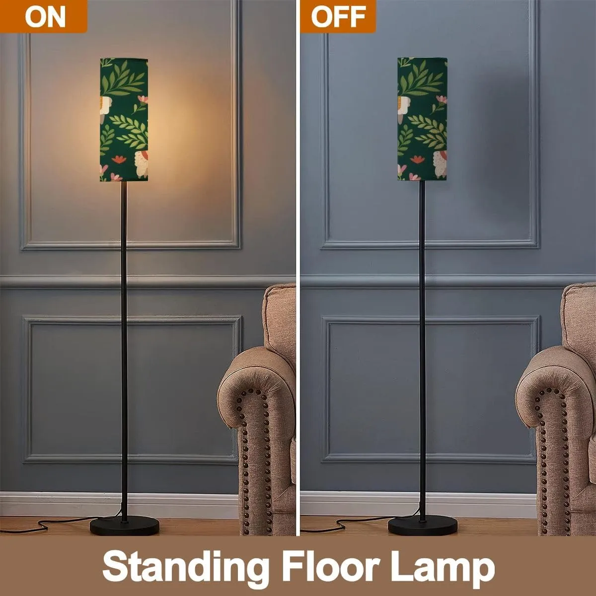 Floor Lamp for Living Room Cute seamless pattern floral elements cartoon drawings for print Modern Standing Lamp Remote Control Dimmable Pole Lamp Corner Tall Lamp for Office Bedroom Reading