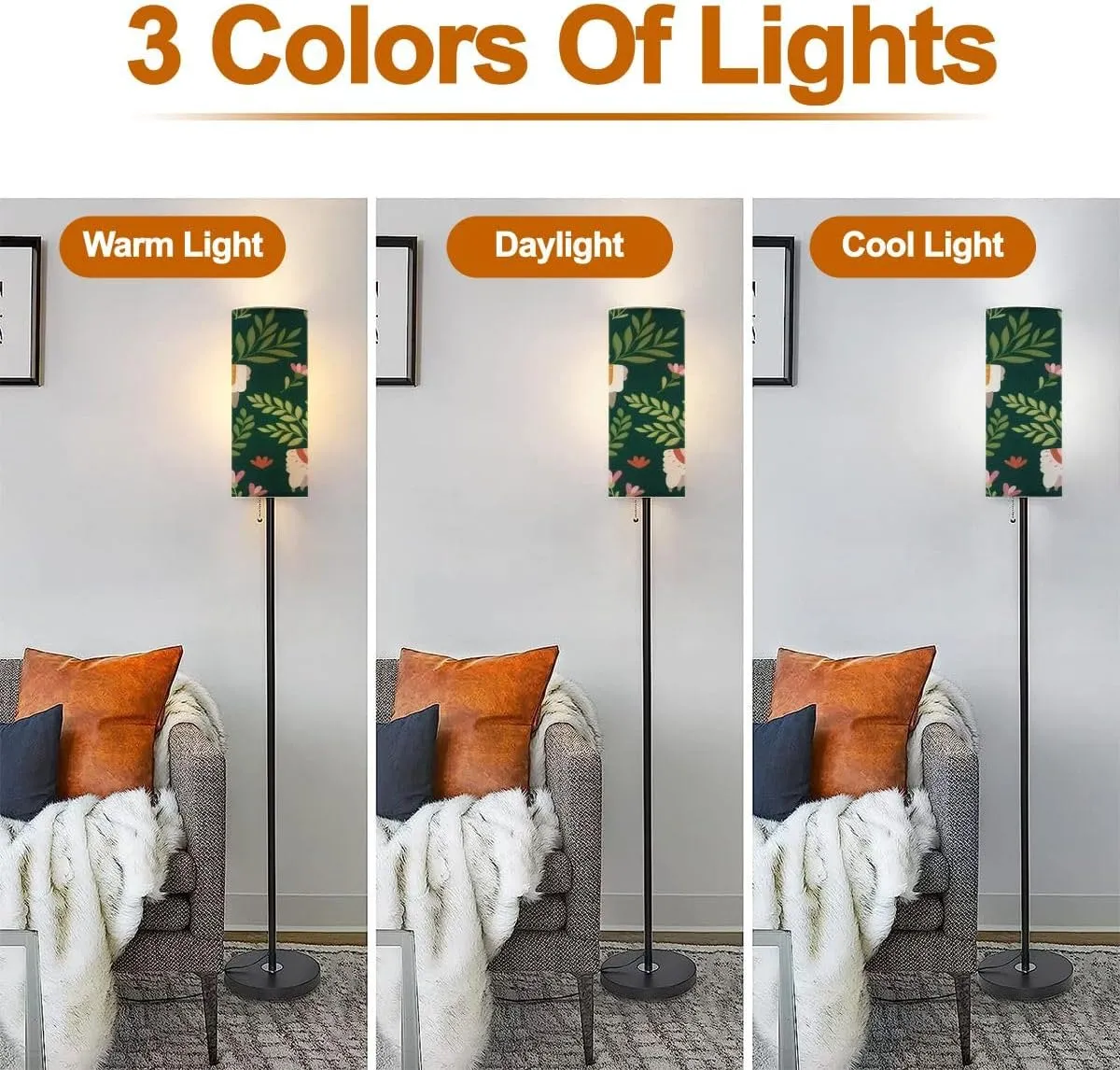 Floor Lamp for Living Room Cute seamless pattern floral elements cartoon drawings for print Modern Standing Lamp Remote Control Dimmable Pole Lamp Corner Tall Lamp for Office Bedroom Reading
