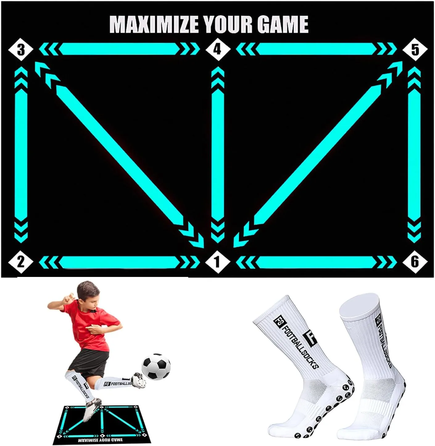Football Training Mat with Anti-Slip Socks, Improve Dribble Training, Anti-Skid Carpet for Ball Control Practice