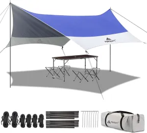 Forceatt 12x14FT Waterproof Anti-UV Camping Tarp with 2 Poles (UPF50 ), Lightweight Sun Shelter for Car, Tent, Hammock in Hiking, Backpacking, Garden and Traveling