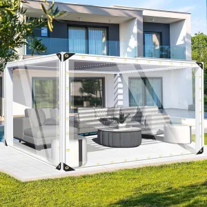 FoundGo 10' x 16'(3x4.8m) Clear Tarps PVC Vinyl Transparency Tarpaulin Glass with Golden Metal Grommets，Protects Against Water, UV-Ray, Tear, Cold Weather Resistan-1pc