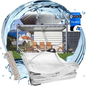 FoundGo Clear PVC Vinyl Tarp - 10'x16' - 14Mil Thickness - Transparent Polytarp with Metal Grommets - Waterproof, UV & Tear Resistant - Ideal for Protection Against Cold Weather & Elements