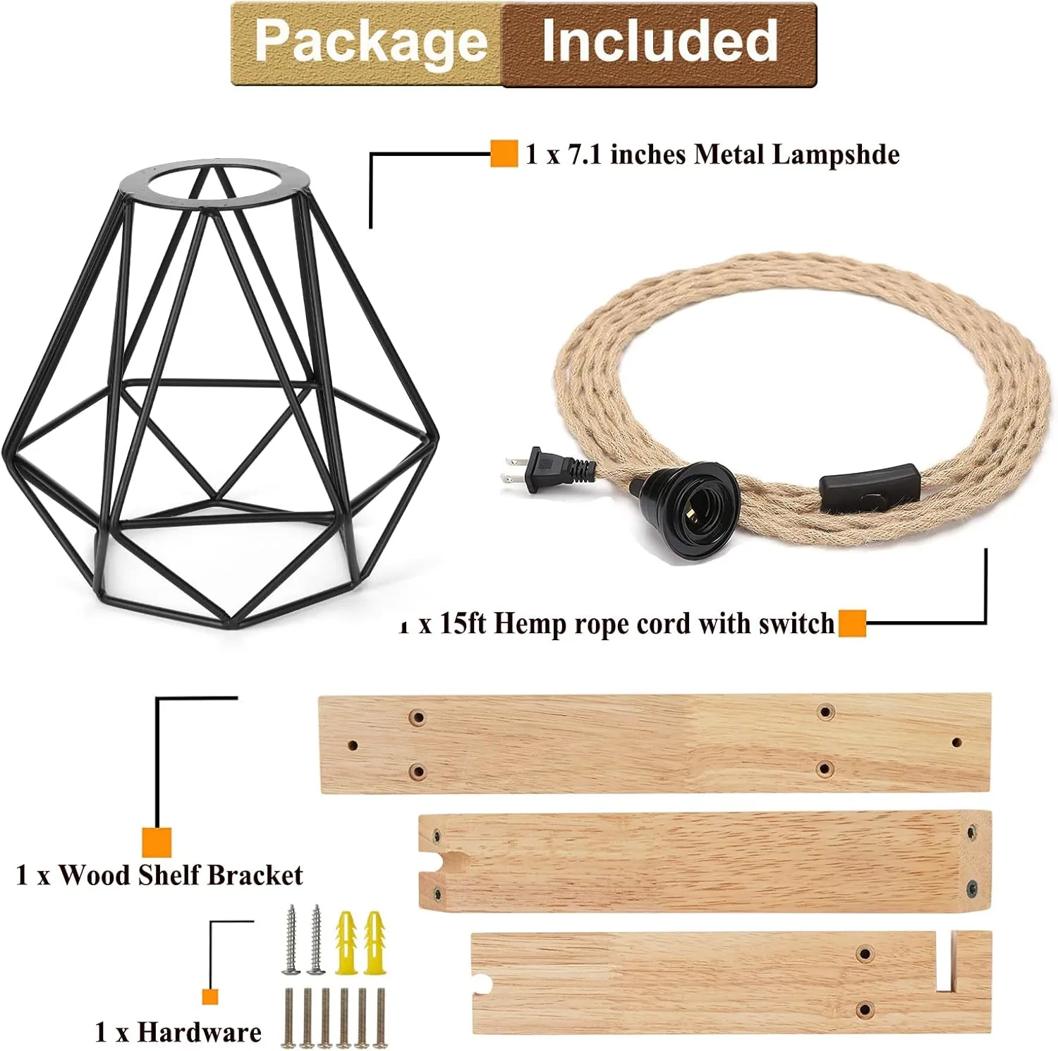Frideko Hanging Lamps That Plug into Wall Outlet - Wall Lamp with Plug in Cord, Farmhouse Plug in Wall Sconces, Rustic Wall Mount Lamp with Wood Shelf Bracket & Switch for Hallway,Living Room