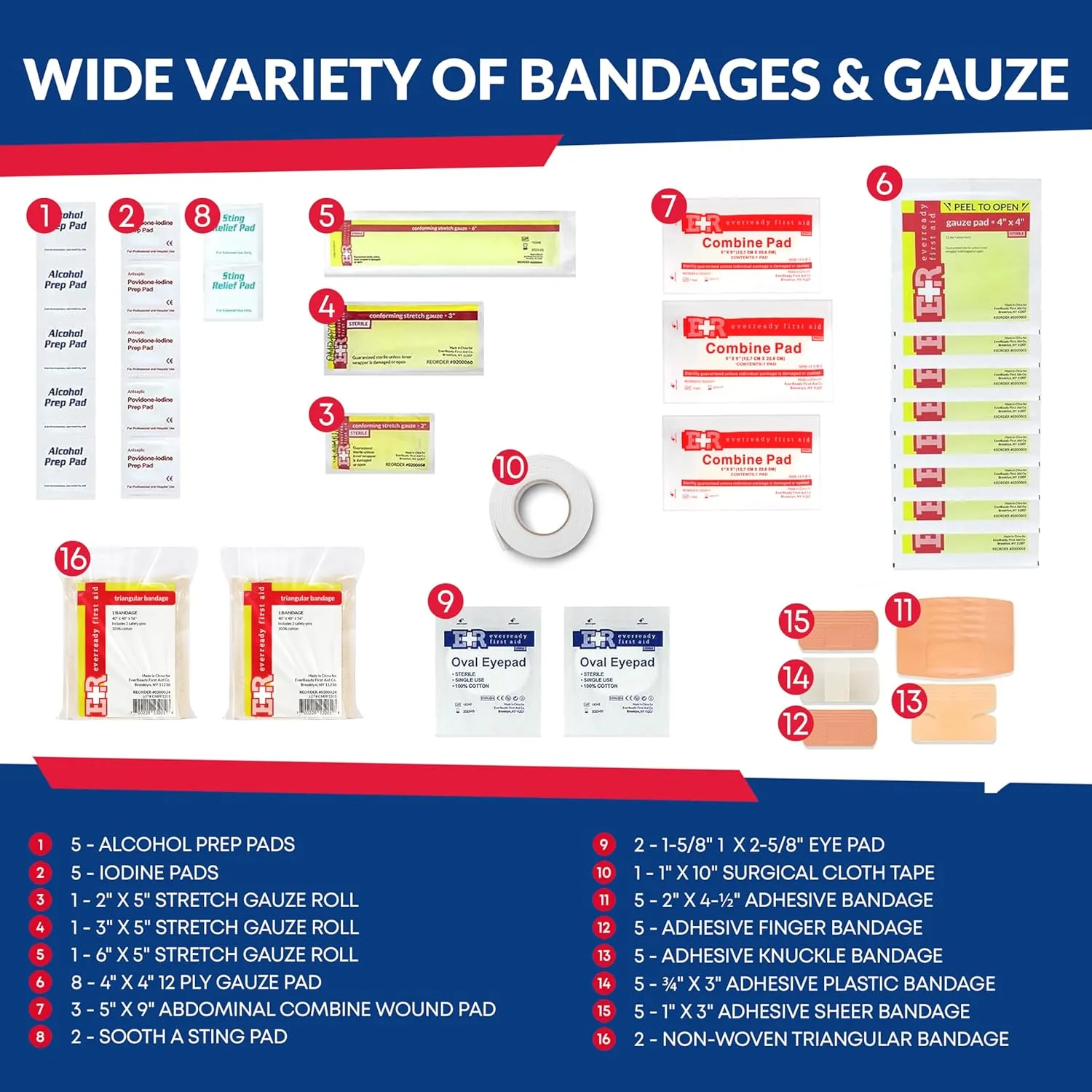 Fully Stocked Trauma First Aid Kit – First Responder II Bag with Tools, Gauze, Bandages, Scissors & Gloves – Compact & Portable – OSHA and ANSI Compliant – Red - FSA/HSA Eligible