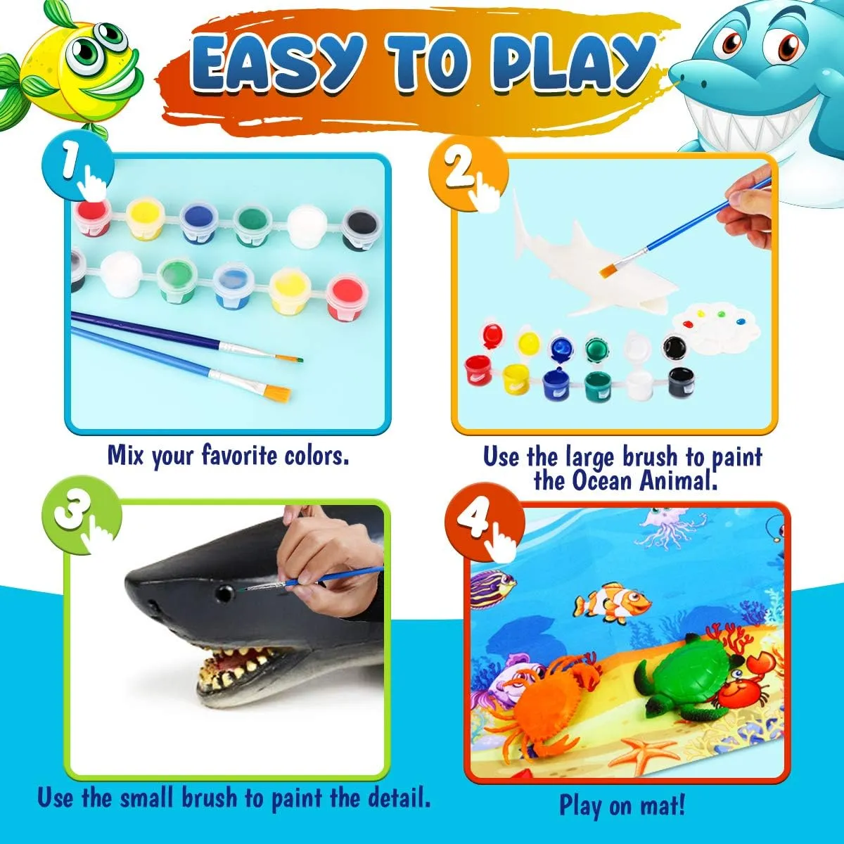 FUNZBO Sea Animals Painting Kits for Kids, Arts and Crafts with Art Supplies, Sea Creatures Ocean Paint Set, Summer Toy Toddlers Boys Girls Ages 3 4 5 6 7 8 Birthday Gift Party Favors