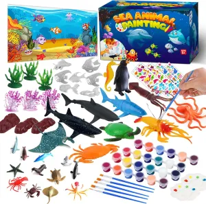 FUNZBO Sea Animals Painting Kits for Kids, Arts and Crafts with Art Supplies, Sea Creatures Ocean Paint Set, Summer Toy Toddlers Boys Girls Ages 3 4 5 6 7 8 Birthday Gift Party Favors