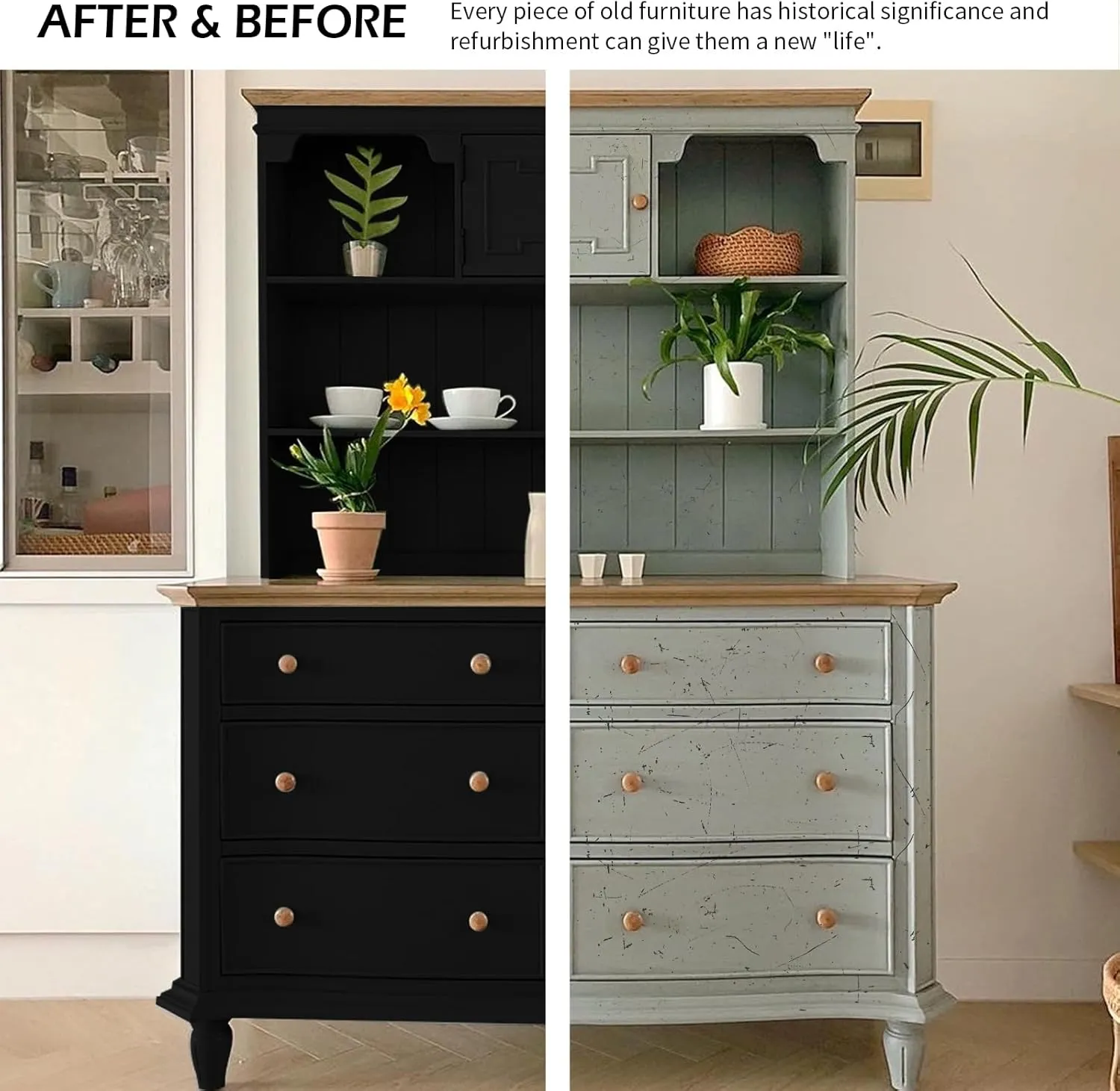 Furniture Paint Kit 16oz with Tools - Water-based & Low Odor All-in-One No Sanding - Matte Finish Indoor Outdoor Wood Paint for Cabinets, Doors, Tables and Dressers - Iron Ore