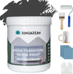 Furniture Paint Kit 16oz with Tools - Water-based & Low Odor All-in-One No Sanding - Matte Finish Indoor Outdoor Wood Paint for Cabinets, Doors, Tables and Dressers - Iron Ore