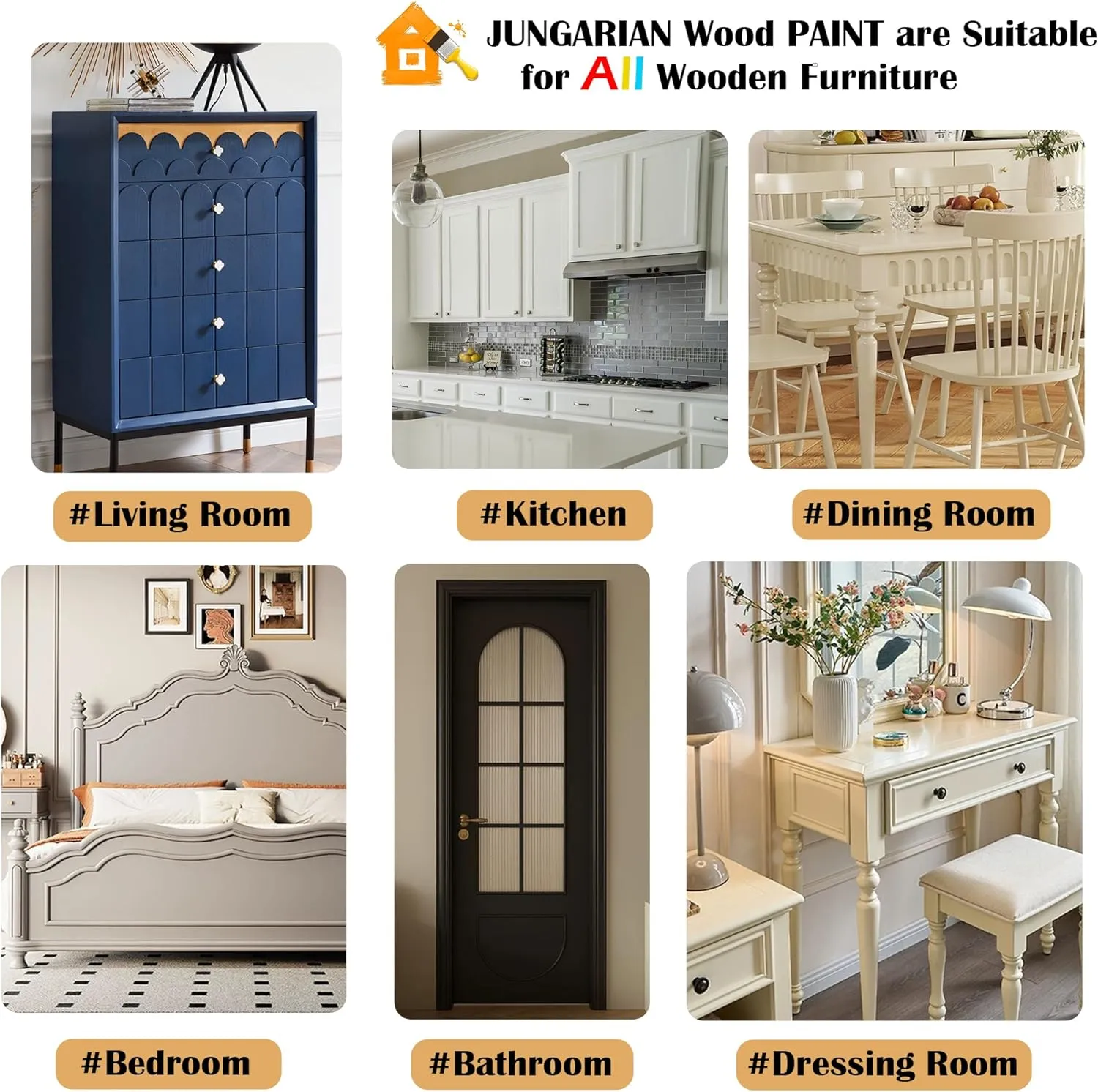 Furniture Paint Kit 16oz with Tools - Water-based & Low Odor All-in-One No Sanding - Matte Finish Indoor Outdoor Wood Paint for Cabinets, Doors, Tables and Dressers - Iron Ore