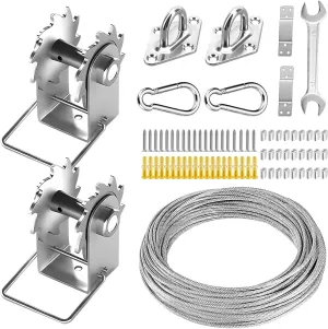 FZENeast Shade Sail Hardware Kit Include Winches & Wire Rope, Anti-Rust Stainless Steel Sun Shade Hardware Kit for Rectangle Square Triangle Shade Sail Installation(75 PCS)