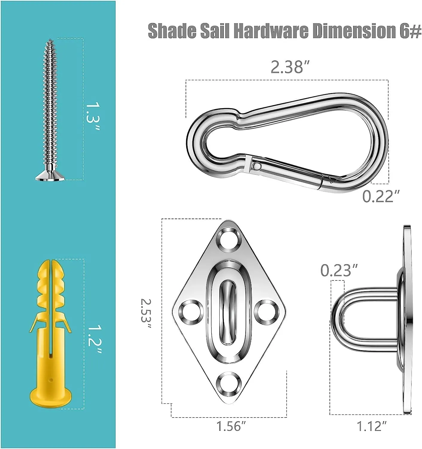 FZENeast Shade Sail Hardware Kit Include Winches & Wire Rope, Anti-Rust Stainless Steel Sun Shade Hardware Kit for Rectangle Square Triangle Shade Sail Installation(75 PCS)