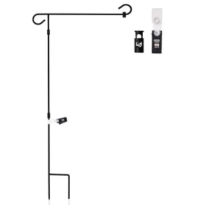 Garden Flag Pole Set - With Wind Clip & Stopper!