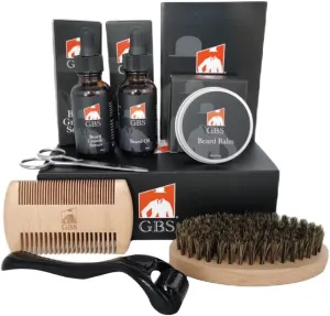 G.B.S Men's Beard Grooming Kit - Beard Oil, Growth Serum with Biotin, Balm, Brush and Comb Gift Set