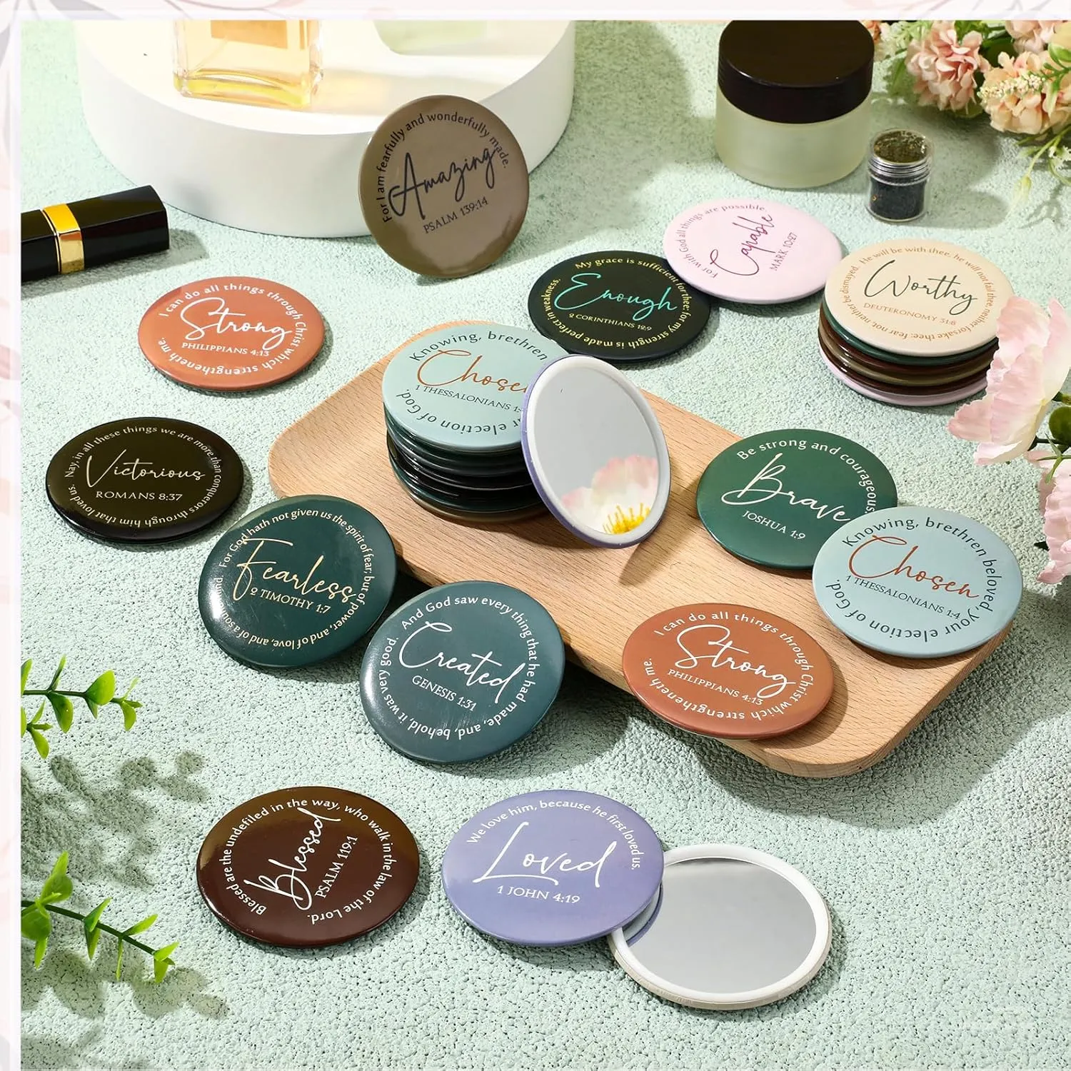 Geelin Christian Compact Mirrors Bulk Inspirational Bible Verse Scripture Portable Pocket Mini Mirrors for Women Church VBS Sunday School Teachers Friends Gift(48 Pcs,Retro)