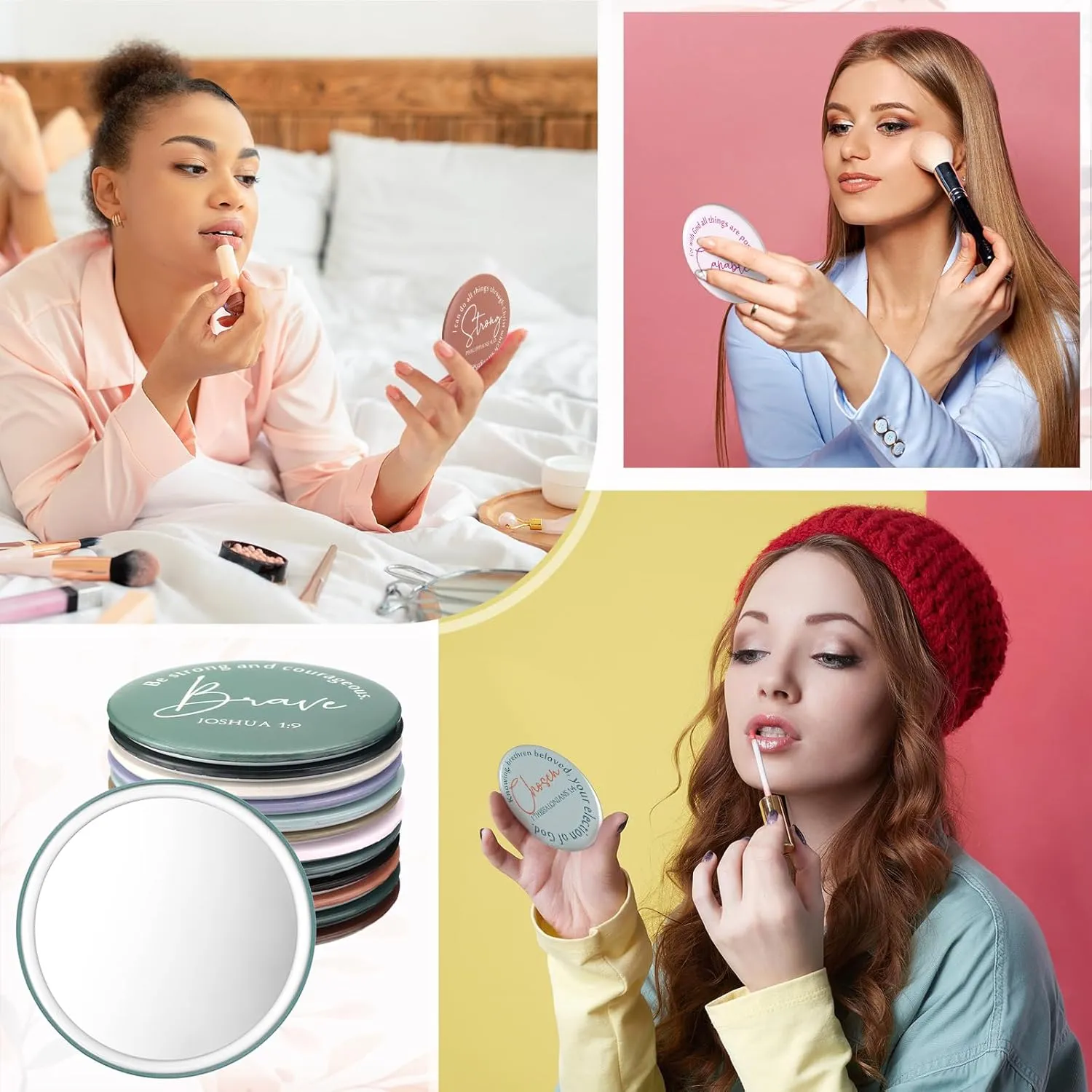 Geelin Christian Compact Mirrors Bulk Inspirational Bible Verse Scripture Portable Pocket Mini Mirrors for Women Church VBS Sunday School Teachers Friends Gift(48 Pcs,Retro)