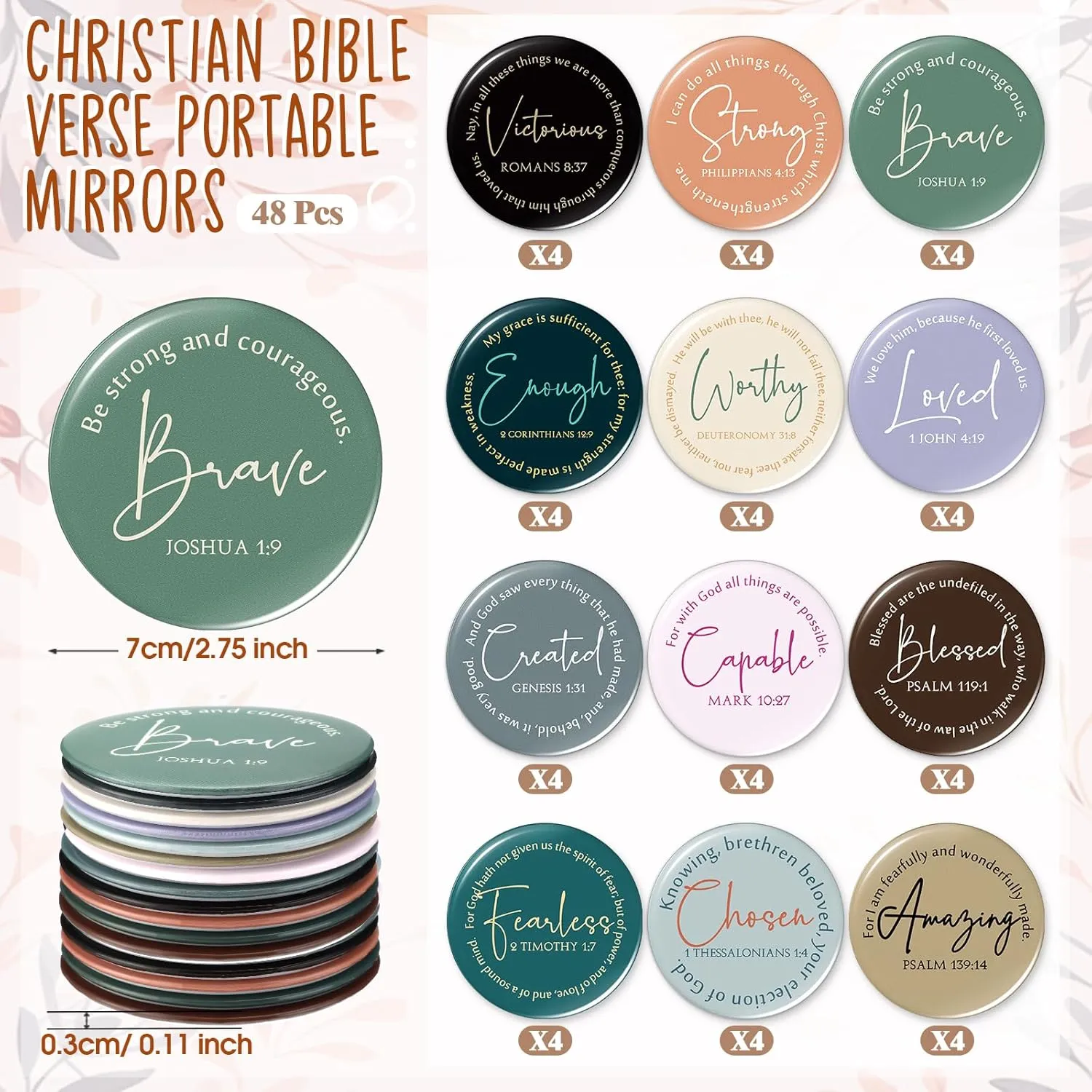 Geelin Christian Compact Mirrors Bulk Inspirational Bible Verse Scripture Portable Pocket Mini Mirrors for Women Church VBS Sunday School Teachers Friends Gift(48 Pcs,Retro)