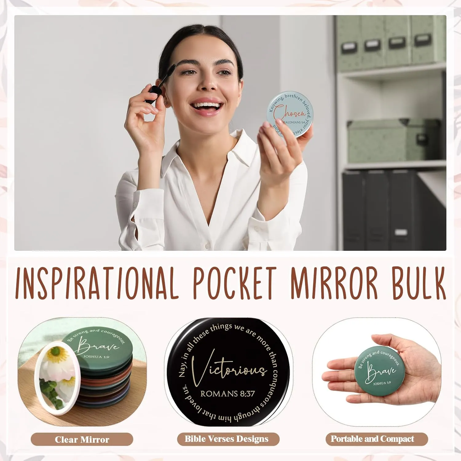Geelin Christian Compact Mirrors Bulk Inspirational Bible Verse Scripture Portable Pocket Mini Mirrors for Women Church VBS Sunday School Teachers Friends Gift(48 Pcs,Retro)