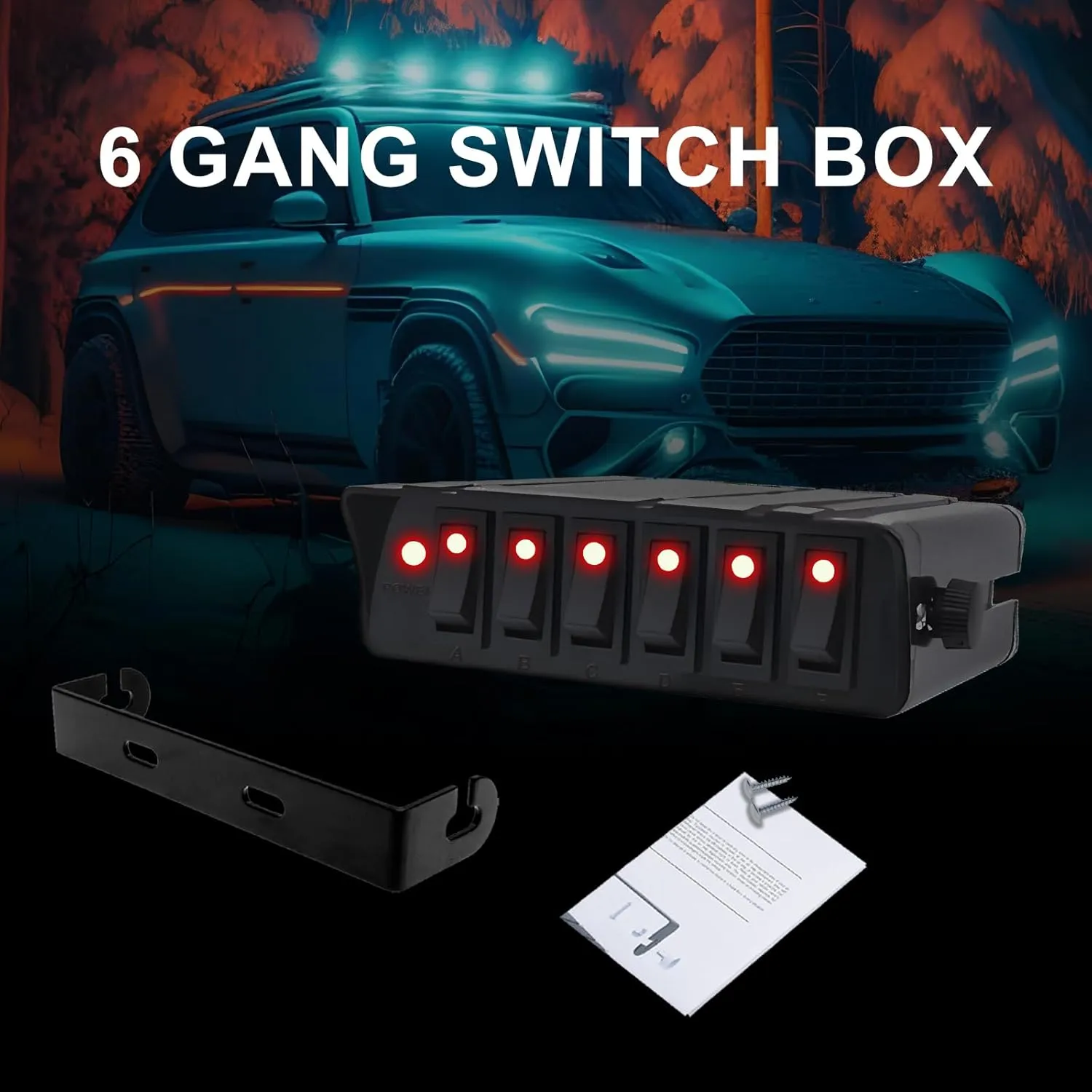 Geloo 6 Gang Rocker Switch Box Rocker Toggle Switch Panel Box SPST 12V Switch Box 40 Amp Max for Auto Automotive Boats Cars RVs Trucks