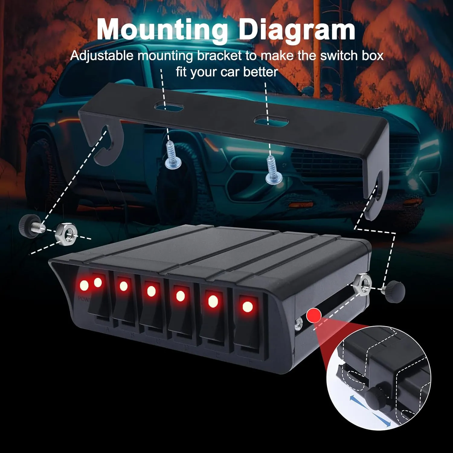 Geloo 6 Gang Rocker Switch Box Rocker Toggle Switch Panel Box SPST 12V Switch Box 40 Amp Max for Auto Automotive Boats Cars RVs Trucks