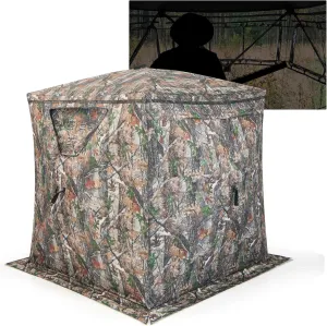 Giantex Ground Blinds for Deer Hunting - Portable Hunting Blind, Camo Tent See Through, 2-3 Person Pop Up Deer Blind with 270 Degree View, 8 Sturdy Ground Stakes, 4 High-Wind Tie-Down Ropes, Carry Bag