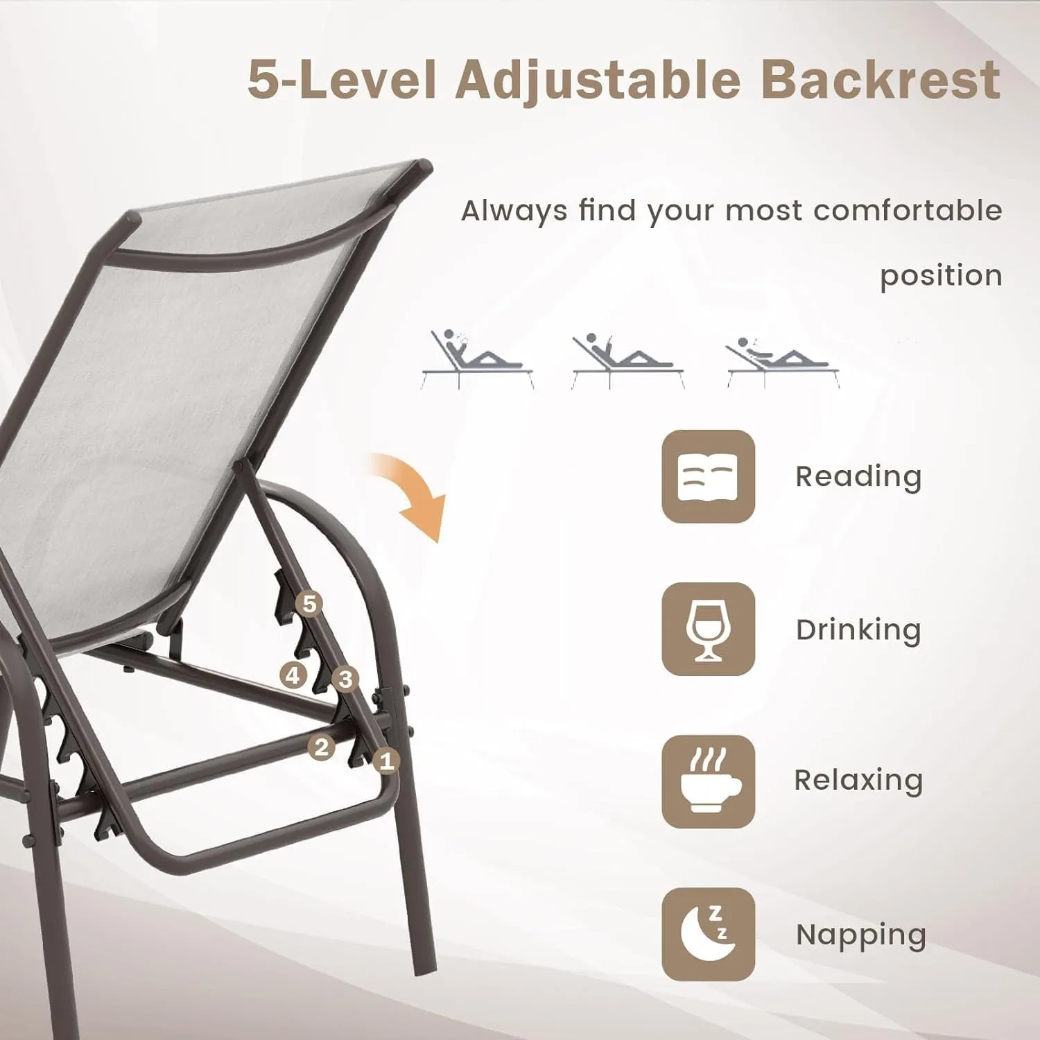 Giantex Patio Lounge Chair, Outdoor Chaise Lounge with 5 Adjustable Backrest, Sturdy Steel Frame, Sunbathing Recliner, Beach Chair, Tanning Chair for Outside, Yard, Balcony, Pool Chairs, Grey