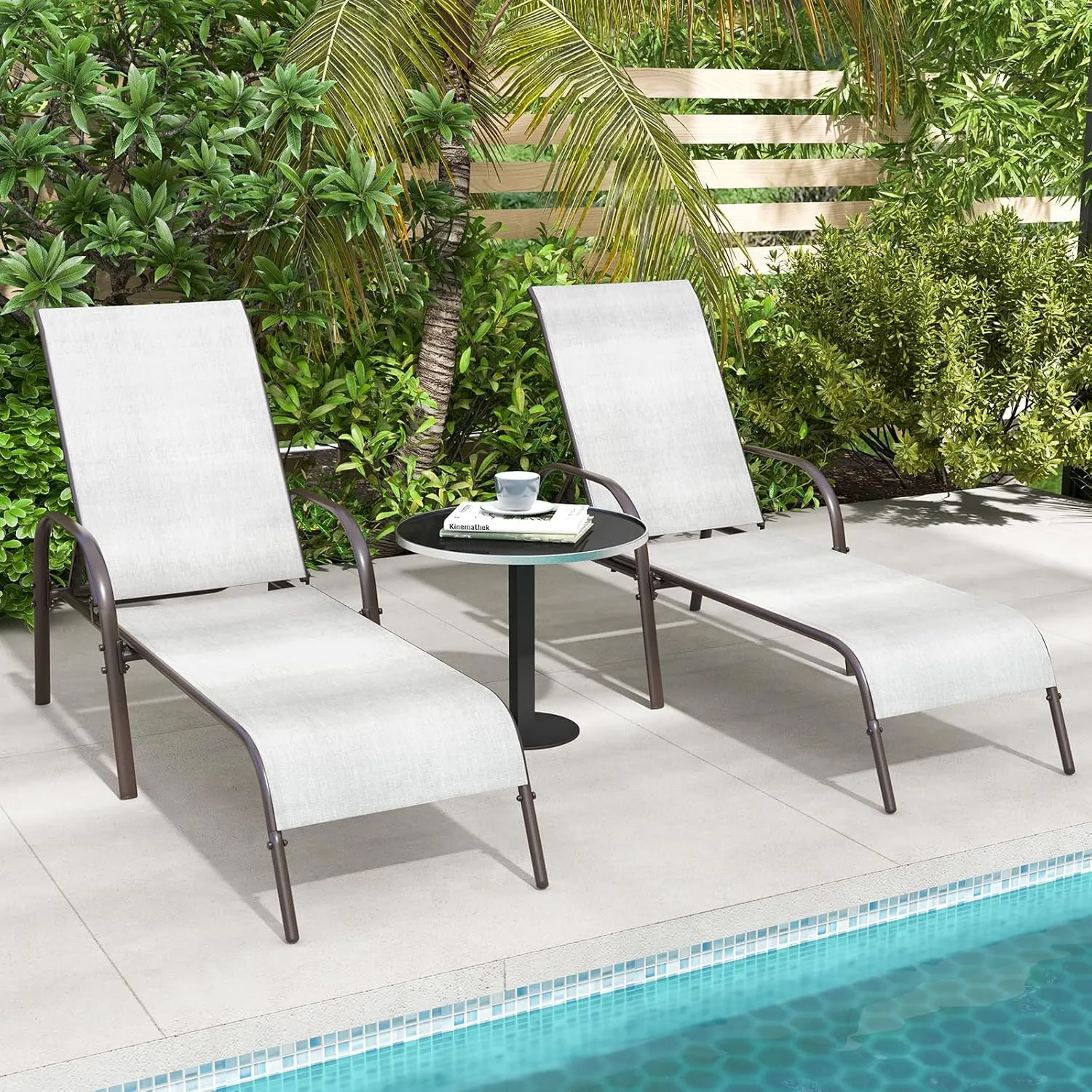 Giantex Patio Lounge Chair, Outdoor Chaise Lounge with 5 Adjustable Backrest, Sturdy Steel Frame, Sunbathing Recliner, Beach Chair, Tanning Chair for Outside, Yard, Balcony, Pool Chairs, Grey