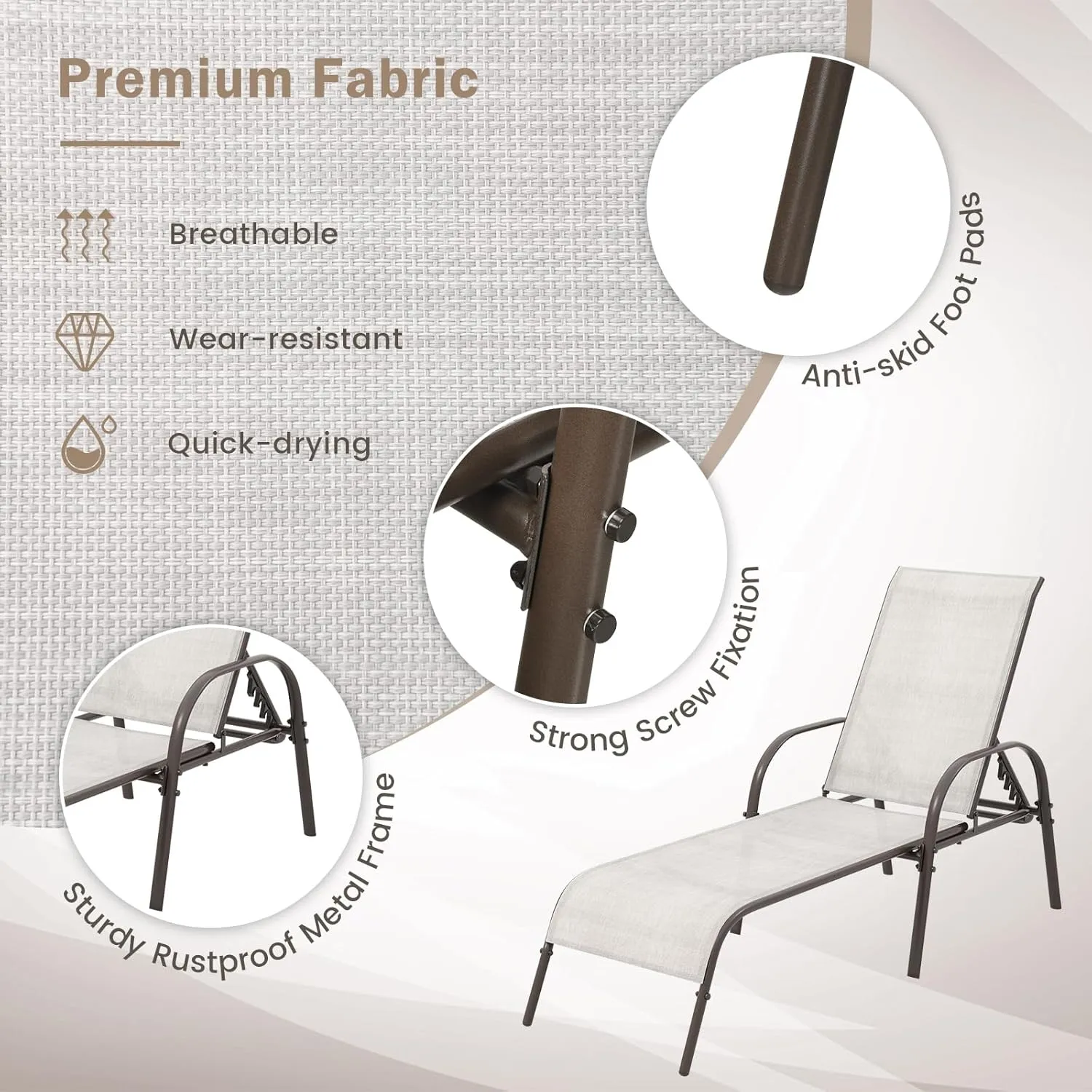 Giantex Patio Lounge Chair, Outdoor Chaise Lounge with 5 Adjustable Backrest, Sturdy Steel Frame, Sunbathing Recliner, Beach Chair, Tanning Chair for Outside, Yard, Balcony, Pool Chairs, Grey