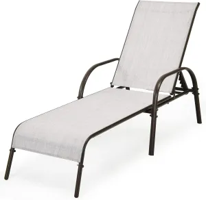 Giantex Patio Lounge Chair, Outdoor Chaise Lounge with 5 Adjustable Backrest, Sturdy Steel Frame, Sunbathing Recliner, Beach Chair, Tanning Chair for Outside, Yard, Balcony, Pool Chairs, Grey