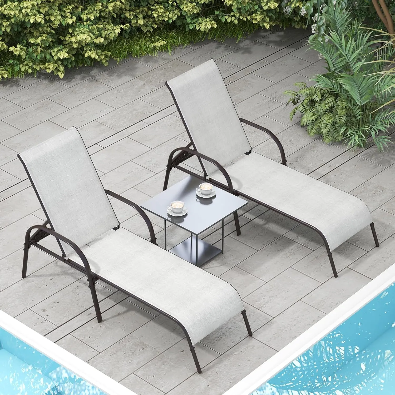Giantex Patio Lounge Chair, Outdoor Chaise Lounge with 5 Adjustable Backrest, Sturdy Steel Frame, Sunbathing Recliner, Beach Chair, Tanning Chair for Outside, Yard, Balcony, Pool Chairs, Grey