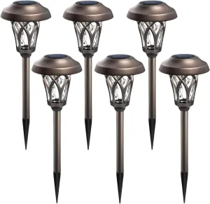 GIGALUMI Solar Lights Outdoor 6 Pack, Solar Landscape Lights Warm White, Brown Super Bright High Lumen Waterproof Metal Automatic Solar Lights for Yard, Pathway, Garden, Walkway