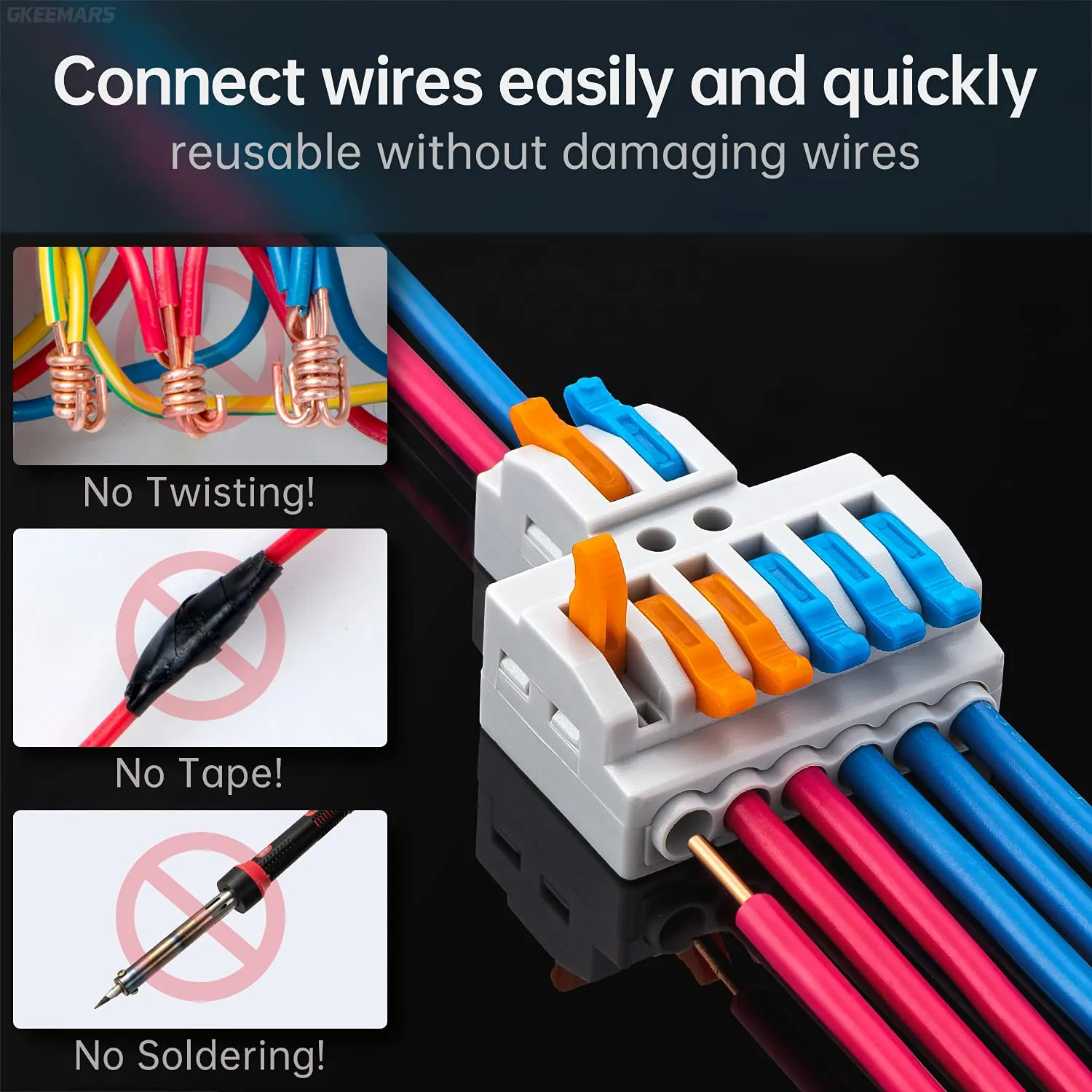 GKEEMARS 10 Pcs Lever Wire Connectors, Quick Wiring Cable Connector Push-in Conductor Terminal Block (2 in 6 Out)