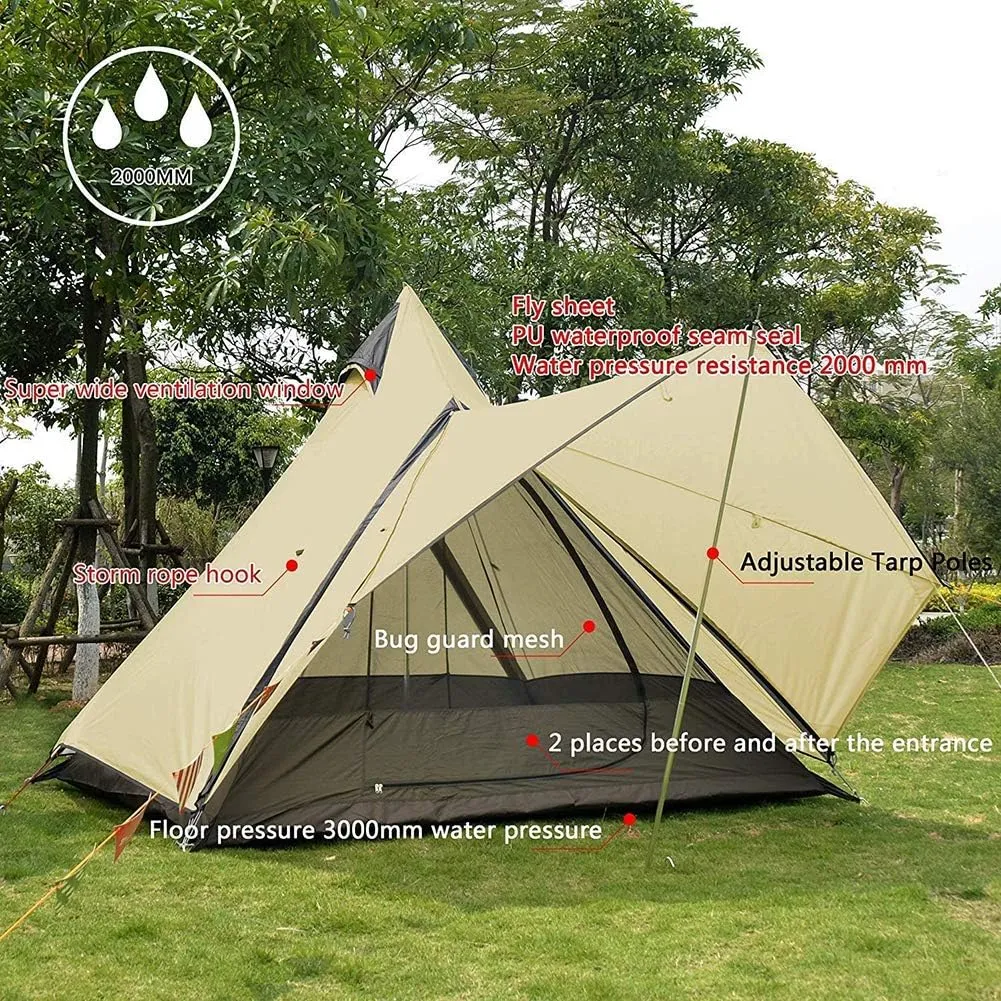 Glamping Yurt Tent Waterproof Family Tent with Removable Rainfly and Carry Bag Pyramid Tent for Family Camping & Hiking
